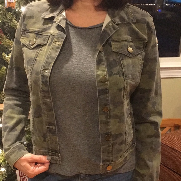 Francesca’s Blue Rain Jackets & Blazers - NWOT, Camo Jean Jacket